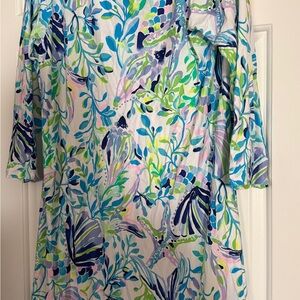 Floral Print Dress in Blue and Green